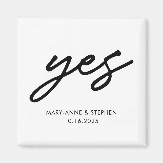 Aimant Script moderne Oui Mariage Fiançailles Enregistrer (Devant)