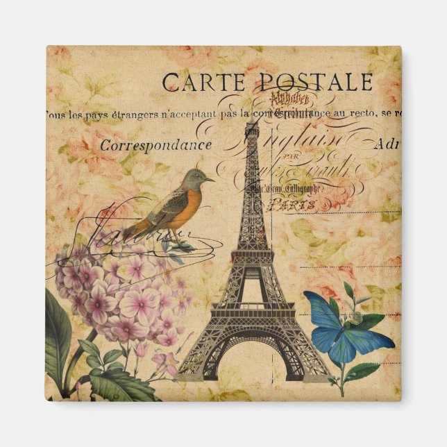 Aimant Scripts Hydrangea French Bird Paris Tour Eiffel (Devant)