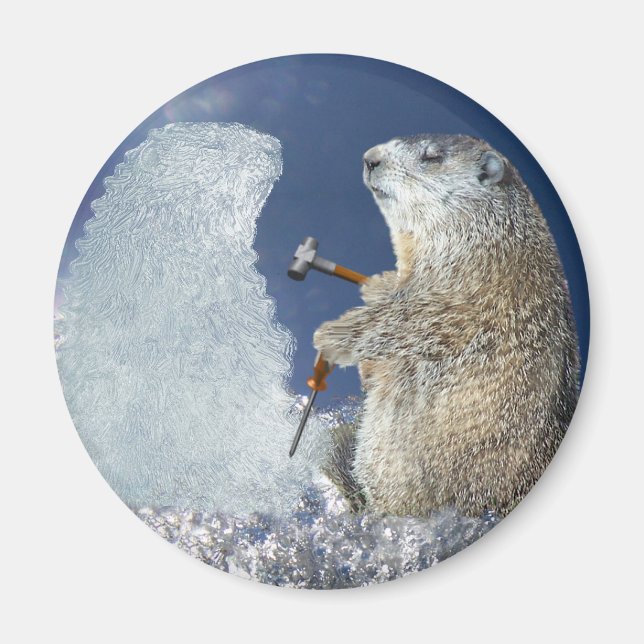 Aimant Sculpture de glace du jour de la marmotte (Devant)