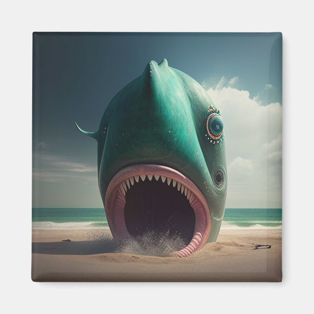Aimant Sculpture de requin sur la plage (Devant)