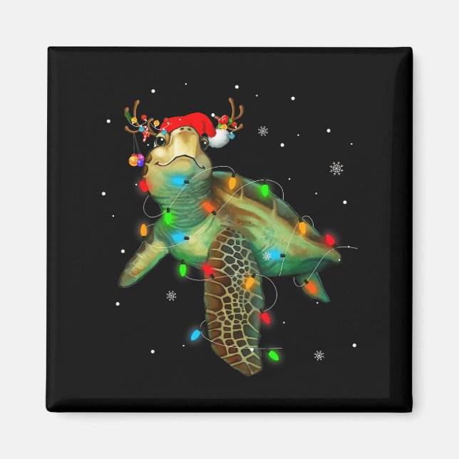 Aimant Sea Turtle Christmas Lights Funny Santa Hat Merry  (Devant)