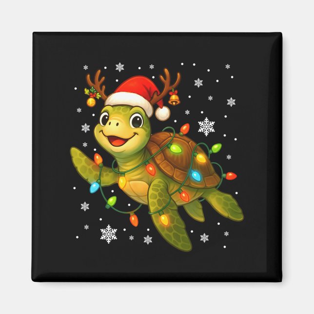 Aimant Sea Turtle Christmas Lights Funny Santa Hat Merry  (Devant)