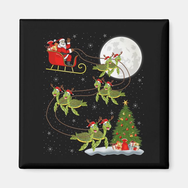 Aimant Sea Turtle Santa Sleigh Flying Funny Magical Chris (Devant)