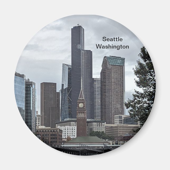 Aimant Seattle Washington, photo de la ville. (Devant)