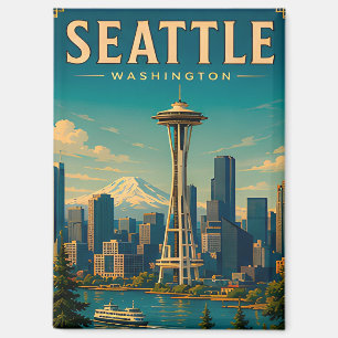 Aimant ☕ Seattle Washington Souvenir de vacances rétro