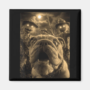 Aimant Selfie de bouledogue vintage avec des corbeaux eff