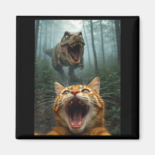 Aimant Selfie de chat orange avec T-Rex dinosaure drôle h