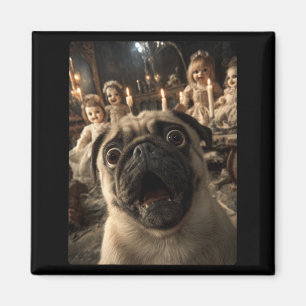 Aimant Selfie de pug drôle avec des poupées effrayantes é