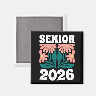 Aimant Senior 2026 Personnalisé Retro Flowers Super Gradu