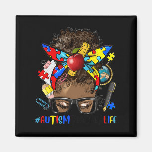 Aimant Sensibilisation sur l'autisme Afro Messy Bun Melan
