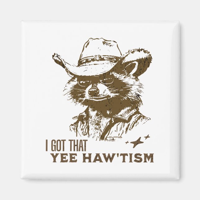 Aimant Sensibilisation sur l'autisme Cowboy Raccoon J'Ai  (Devant)
