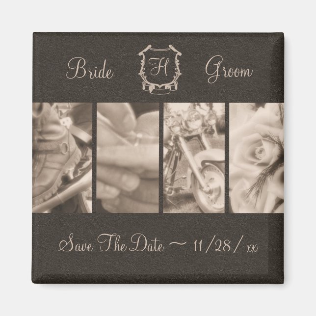 Aimant Sepia Biker Photos Mariage Enregistrer l'aimant de (Devant)