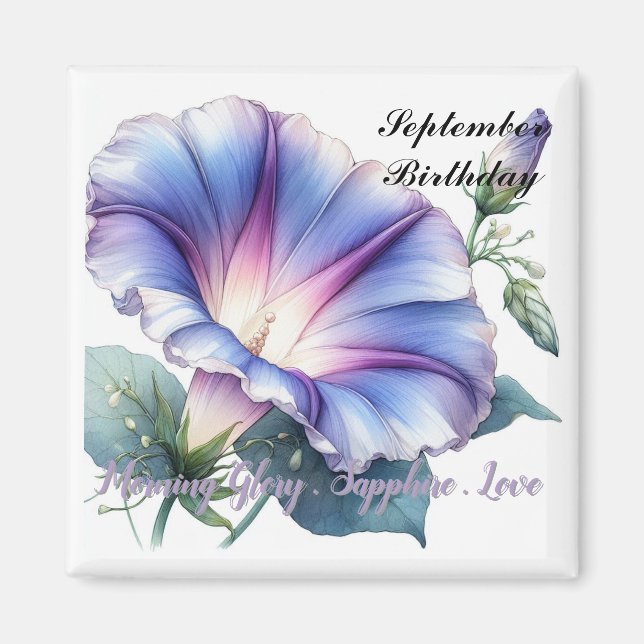 Aimant Septembre Birthstone Sapphire et Morning Glory (Devant)