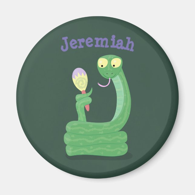 Aimant Serpent vert drôle avec humour caricaturé maraca (Devant)