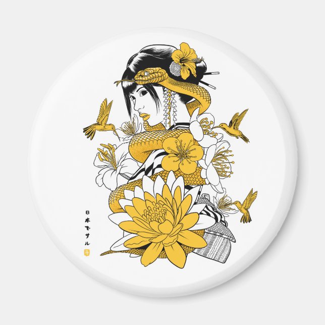 Aimant Serpiente amarilla con geisha (Devant)