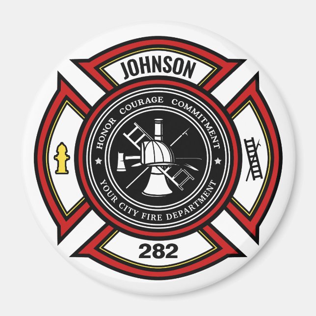 Aimant Service d'incendie AJOUTER LE NOM Pompier Insigne  (Devant)