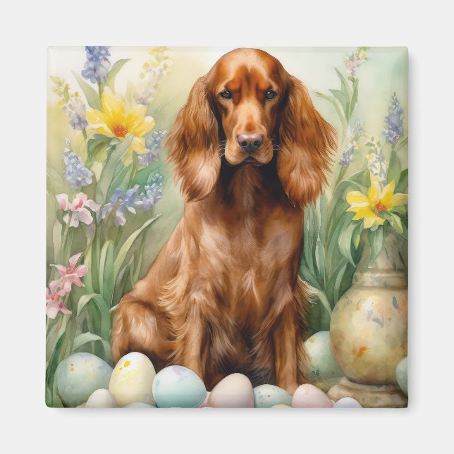 Aimant Setter rouge irlandais avec oeufs de Pâques (Devant)