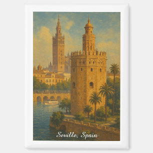 Aimant Séville vintage Espagne Voyage Giralda & Torre Oro