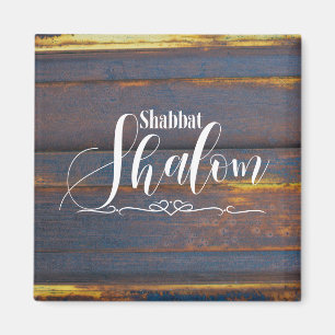 Aimant Shabbat Shalom Bleu Or Bois Bois Patiné