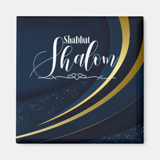 Aimant Shabbat Shalom Bleu Or Ligne Géométrique Rayure