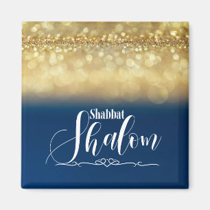 Aimant Shabbat Shalom Bleu Or Paillettes Étincelles Glam 