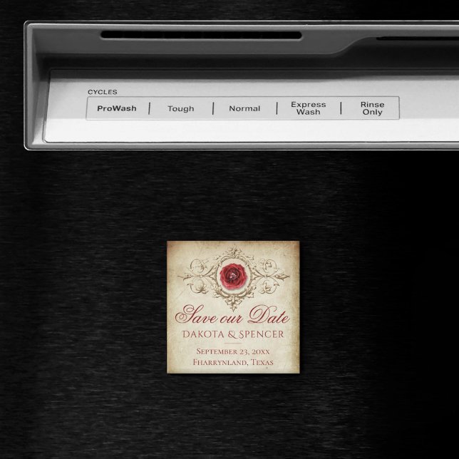 Aimant Shabby Chic | Deep Red Grunge Rose Enregistrer la  (Créateur téléchargé)