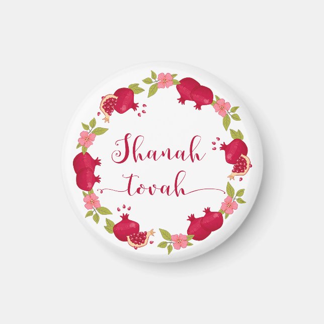 Aimant Shanah Tovah Nouvelle année Fleur de grenade Wreat (Devant)
