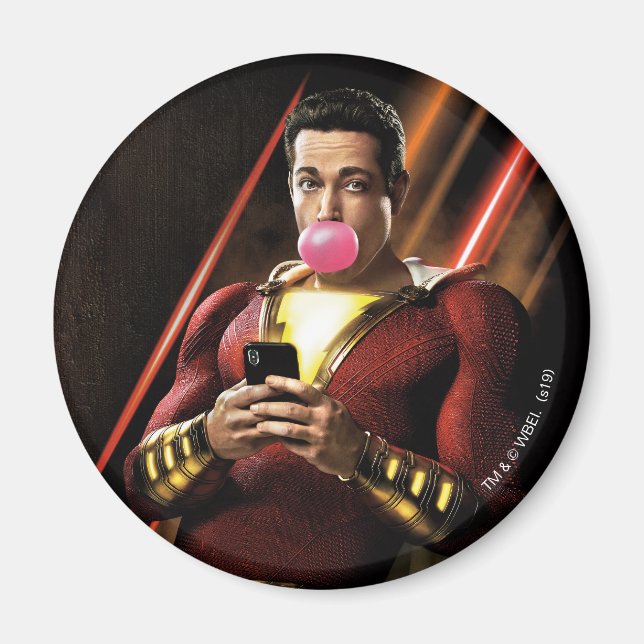 Aimant SHAZAM ! | Shazam soufflant la bulle gomme (Devant)