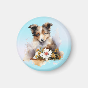 Aimant Shetland Sheepdog Chiot Pet Aquarelle