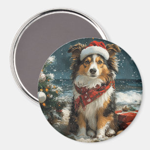 Aimant Shetland Sheepdog Christmas Plage Vintage