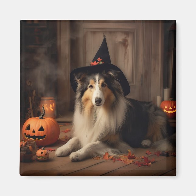 Aimant Shetland Sheepdog Citrouille Halloween effrayant (Devant)