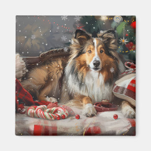 Aimant Shetland Sheepdog Festif de Noël
