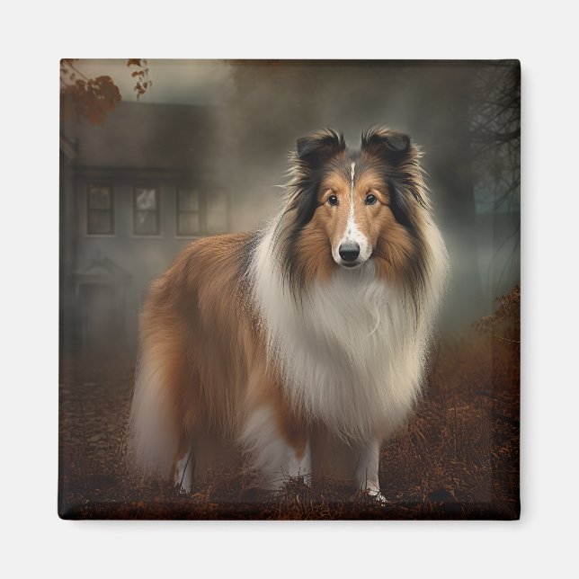 Aimant Shetland Sheepdog Halloween effrayant (Devant)