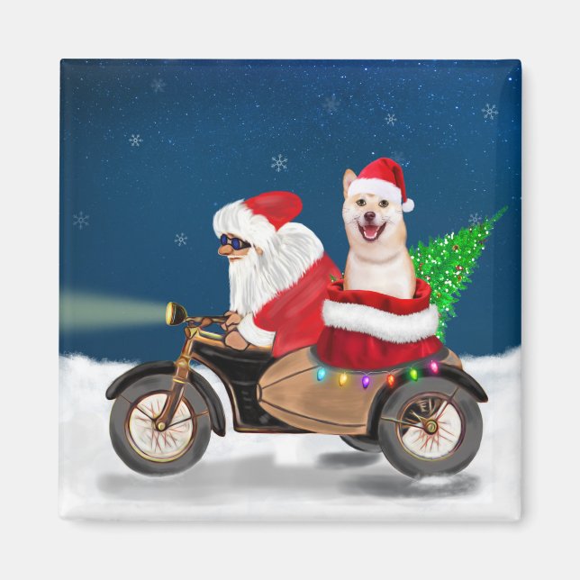 Aimant Shiba Inu Chien Noël Père Noël (Devant)