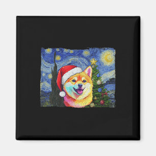 Aimant Shiba Inu Santa Hat Noël Starry Night Art Chien