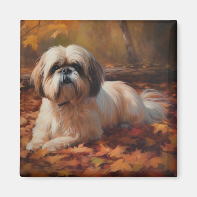 Aimant Shih Tzu à l'automne Feuilles automne Inspire (Devant)
