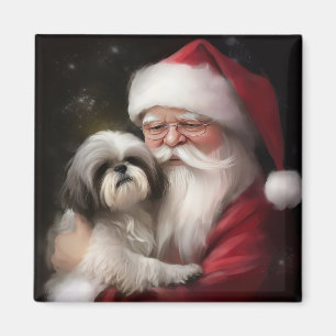 Aimant Shih Tzu avec le Père Noël Festif de Noël 