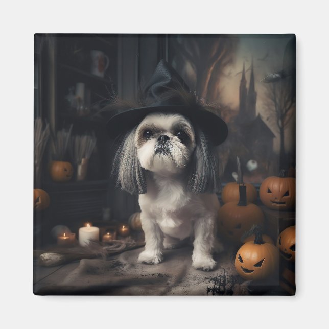 Aimant Shih Tzu Citrouilles Halloween effrayant (Devant)