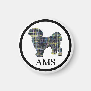 Aimant Shih Tzu Cute Dog Silhouette Y & Blue Grid
