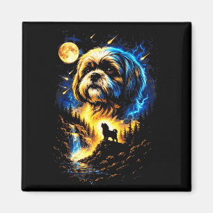Aimant Shih tzu hurlant à la lune vintage 90s drôle de ch