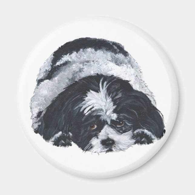 Aimant Shih Tzu noir et blanc (Devant)