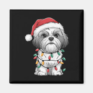 Aimant Shih Tzu Père Noël Lumières de sapin de Noël Xmas
