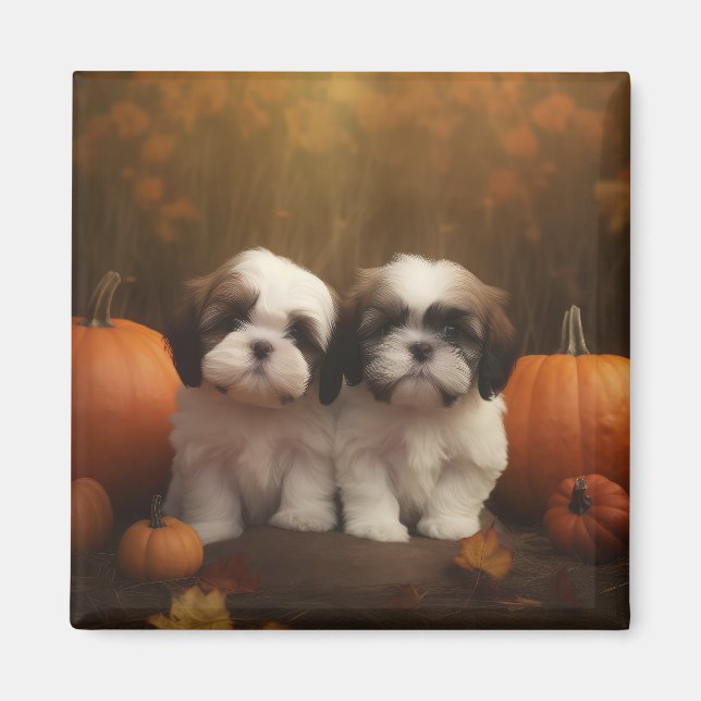Aimant Shih Tzu Puppy Automne Citrouille de plaisir (Devant)