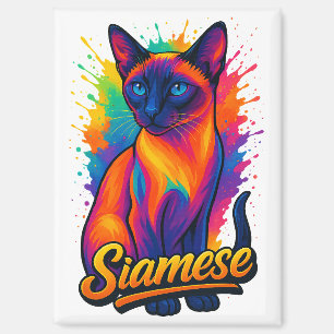 Aimant Siamese Cat Pop Art - Style Rue Neon Vibrant