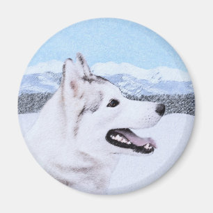 Aimant Sibérie Husky (argent et blanc) Peinture Chien Ar