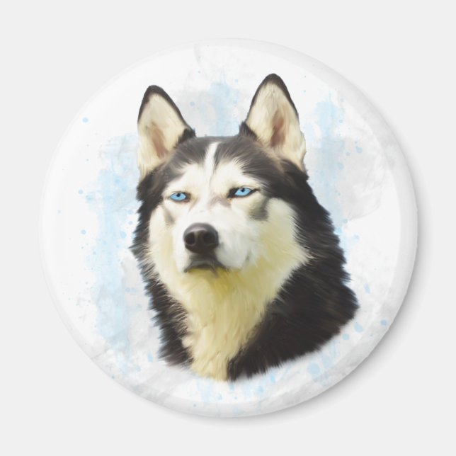 Aimant Sibérie Husky Dog Eau Couleur Art Peinture (Devant)