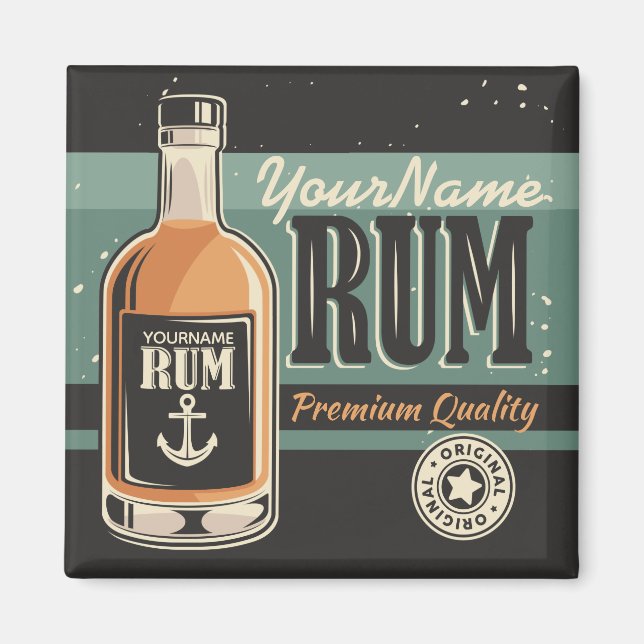 Aimant Signe rétro de bouteille de rhum de marin personna (Devant)