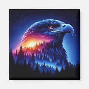 Aimant Silhouette d'aigle avec coucher de soleil forestie