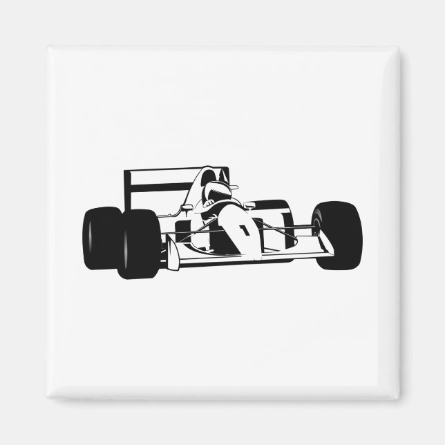 Aimant Silhouette de voiture de course noir et blanc (Devant)