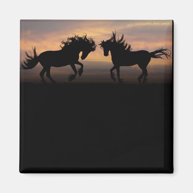 Aimant Silhouette des chevaux sauvages (Devant)